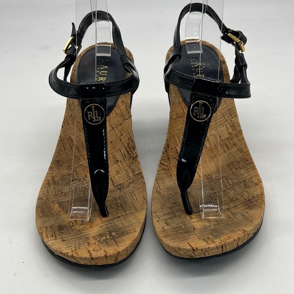 Lauren Ralph Laruen Black Patent Leather  Rita Wedge Sandals size 6.5